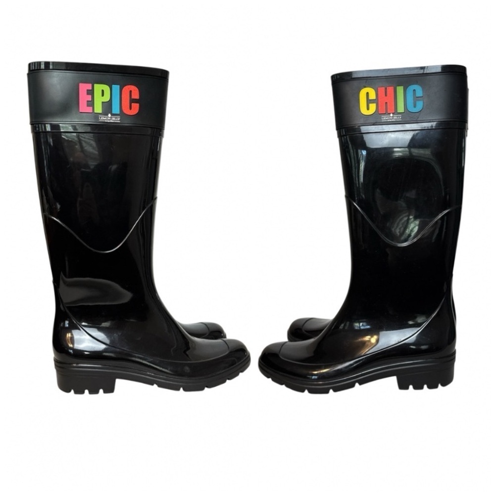 LEMON JELLY - BLACK High Gloss Rain Boot. Epic Chic. 
Size: 38 = ladies 8